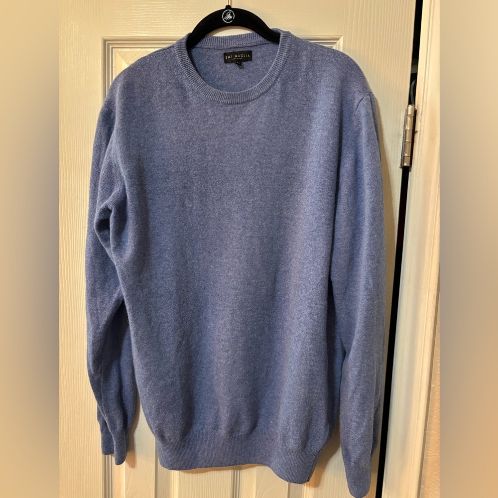 Emi Maglia Men’s Blue Crewneck Sweater Performance Wool/Cashmere Ribbed Cuffs M
